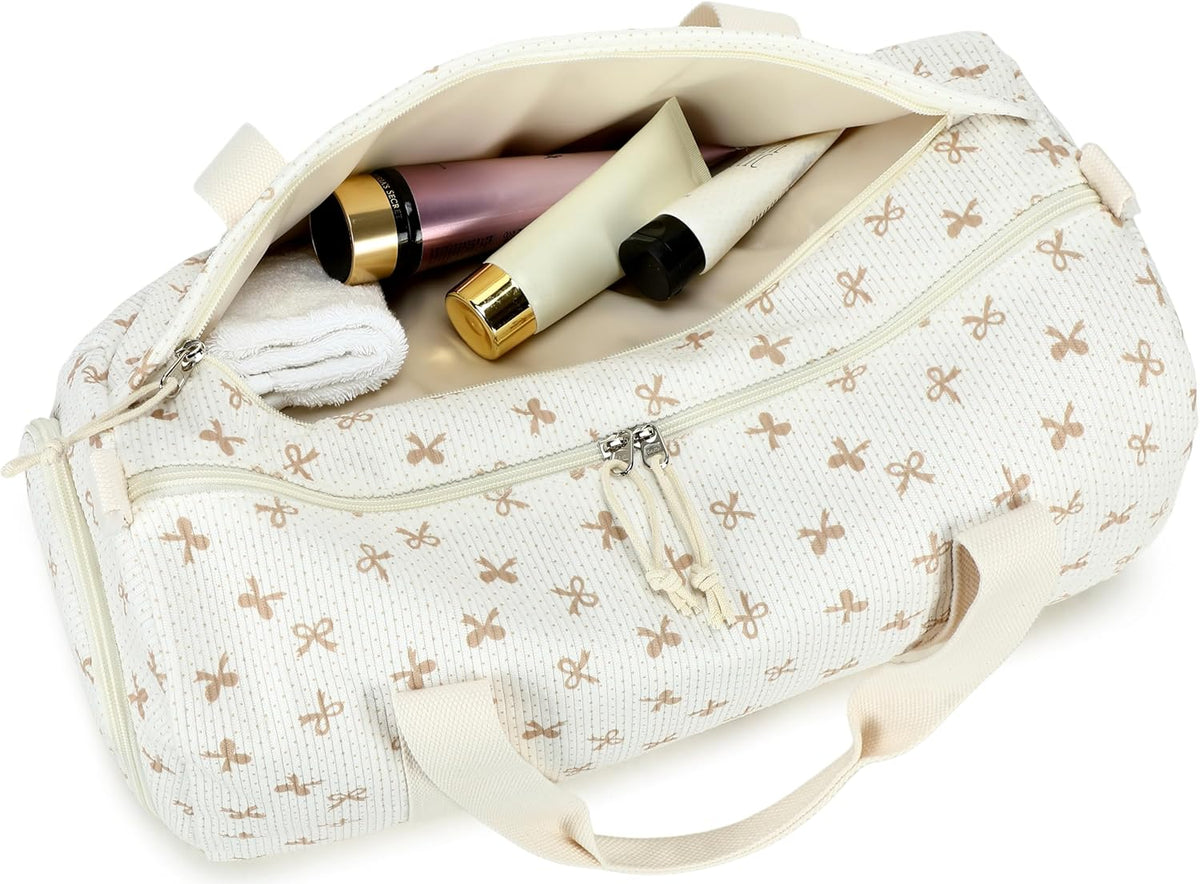 Gym Bag Sports Duffle Bag with Wet Pocket Weekender Overnight Bags with Waterproof Shoe Pouch and Air Hole for Girls Kids Women Workout Travel Bags (Bow Rainbow)