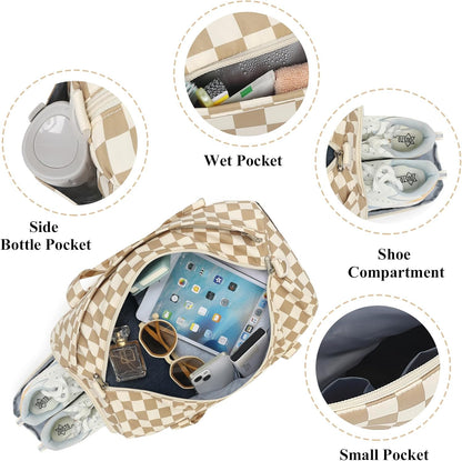 Gym Bag Sports Duffle Bag with Wet Pocket Weekender Overnight Bags with Waterproof Shoe Pouch and Air Hole for Girls Kids Women Workout Travel Bags (Bow Rainbow)