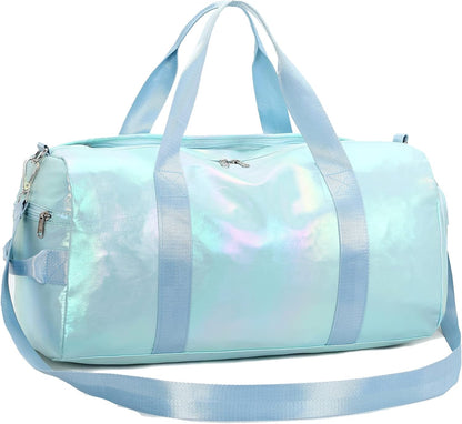 Gym Bag Sports Duffle Bag with Wet Pocket Weekender Overnight Bags with Waterproof Shoe Pouch and Air Hole for Girls Kids Women Workout Travel Bags (Bow Rainbow)