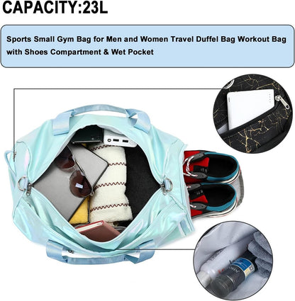 Gym Bag Sports Duffle Bag with Wet Pocket Weekender Overnight Bags with Waterproof Shoe Pouch and Air Hole for Girls Kids Women Workout Travel Bags (Bow Rainbow)
