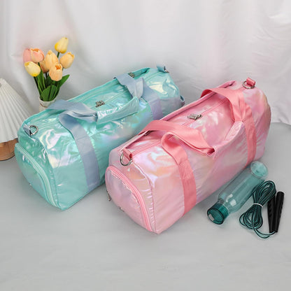 Gym Bag Sports Duffle Bag with Wet Pocket Weekender Overnight Bags with Waterproof Shoe Pouch and Air Hole for Girls Kids Women Workout Travel Bags (Bow Rainbow)