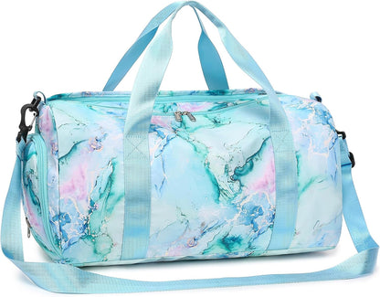Gym Bag Sports Duffle Bag with Wet Pocket Weekender Overnight Bags with Waterproof Shoe Pouch and Air Hole for Girls Kids Women Workout Travel Bags (Bow Rainbow)