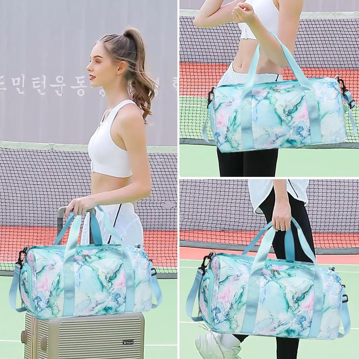 Gym Bag Sports Duffle Bag with Wet Pocket Weekender Overnight Bags with Waterproof Shoe Pouch and Air Hole for Girls Kids Women Workout Travel Bags (Bow Rainbow)