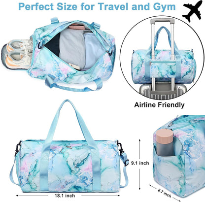 Gym Bag Sports Duffle Bag with Wet Pocket Weekender Overnight Bags with Waterproof Shoe Pouch and Air Hole for Girls Kids Women Workout Travel Bags (Bow Rainbow)