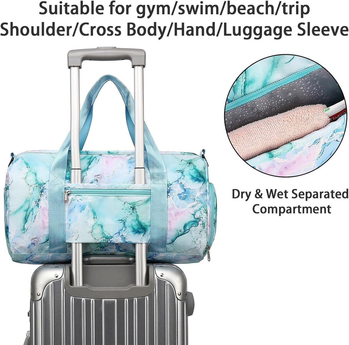 Gym Bag Sports Duffle Bag with Wet Pocket Weekender Overnight Bags with Waterproof Shoe Pouch and Air Hole for Girls Kids Women Workout Travel Bags (Bow Rainbow)