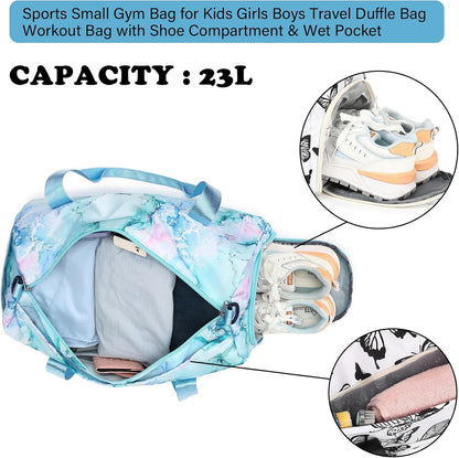 Gym Bag Sports Duffle Bag with Wet Pocket Weekender Overnight Bags with Waterproof Shoe Pouch and Air Hole for Girls Kids Women Workout Travel Bags (Bow Rainbow)