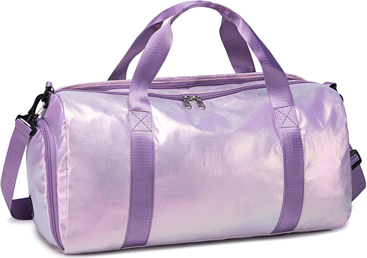 Gym Bag Sports Duffle Bag with Wet Pocket Weekender Overnight Bags with Waterproof Shoe Pouch and Air Hole for Girls Kids Women Workout Travel Bags (Bow Rainbow)