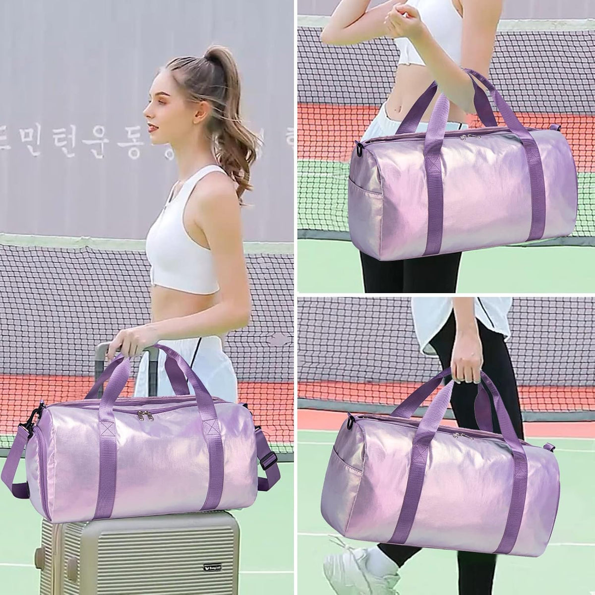 Gym Bag Sports Duffle Bag with Wet Pocket Weekender Overnight Bags with Waterproof Shoe Pouch and Air Hole for Girls Kids Women Workout Travel Bags (Bow Rainbow)