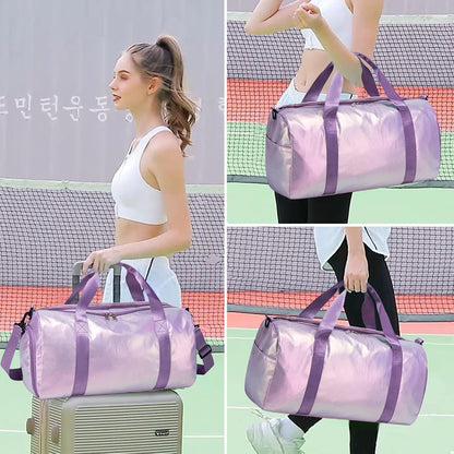 Gym Bag Sports Duffle Bag with Wet Pocket Weekender Overnight Bags with Waterproof Shoe Pouch and Air Hole for Girls Kids Women Workout Travel Bags (Bow Rainbow)
