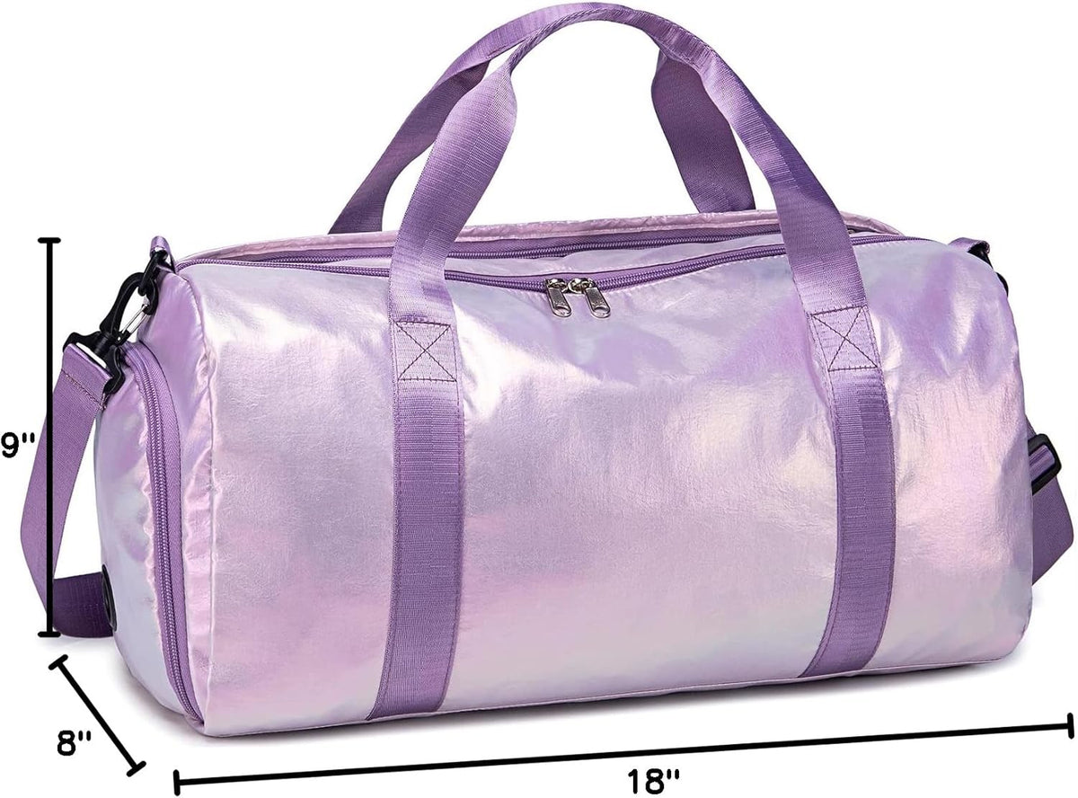 Gym Bag Sports Duffle Bag with Wet Pocket Weekender Overnight Bags with Waterproof Shoe Pouch and Air Hole for Girls Kids Women Workout Travel Bags (Bow Rainbow)