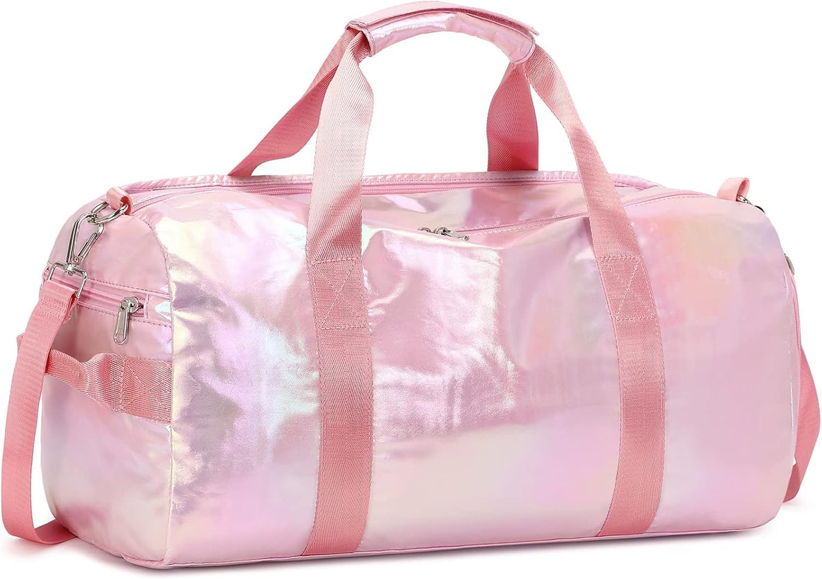 Gym Bag Sports Duffle Bag with Wet Pocket Weekender Overnight Bags with Waterproof Shoe Pouch and Air Hole for Girls Kids Women Workout Travel Bags (Bow Rainbow)