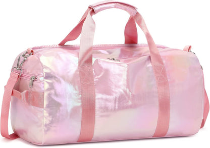 Gym Bag Sports Duffle Bag with Wet Pocket Weekender Overnight Bags with Waterproof Shoe Pouch and Air Hole for Girls Kids Women Workout Travel Bags (Bow Rainbow)
