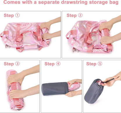 Gym Bag Sports Duffle Bag with Wet Pocket Weekender Overnight Bags with Waterproof Shoe Pouch and Air Hole for Girls Kids Women Workout Travel Bags (Bow Rainbow)