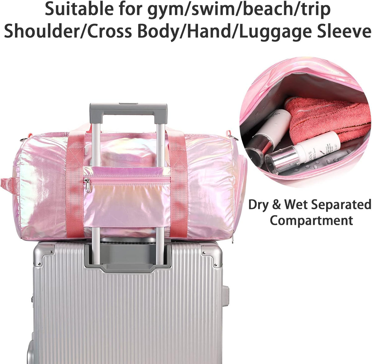 Gym Bag Sports Duffle Bag with Wet Pocket Weekender Overnight Bags with Waterproof Shoe Pouch and Air Hole for Girls Kids Women Workout Travel Bags (Bow Rainbow)