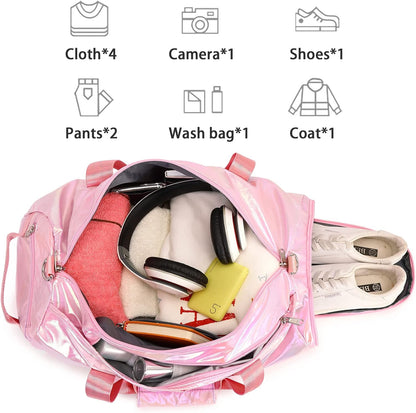 Gym Bag Sports Duffle Bag with Wet Pocket Weekender Overnight Bags with Waterproof Shoe Pouch and Air Hole for Girls Kids Women Workout Travel Bags (Bow Rainbow)