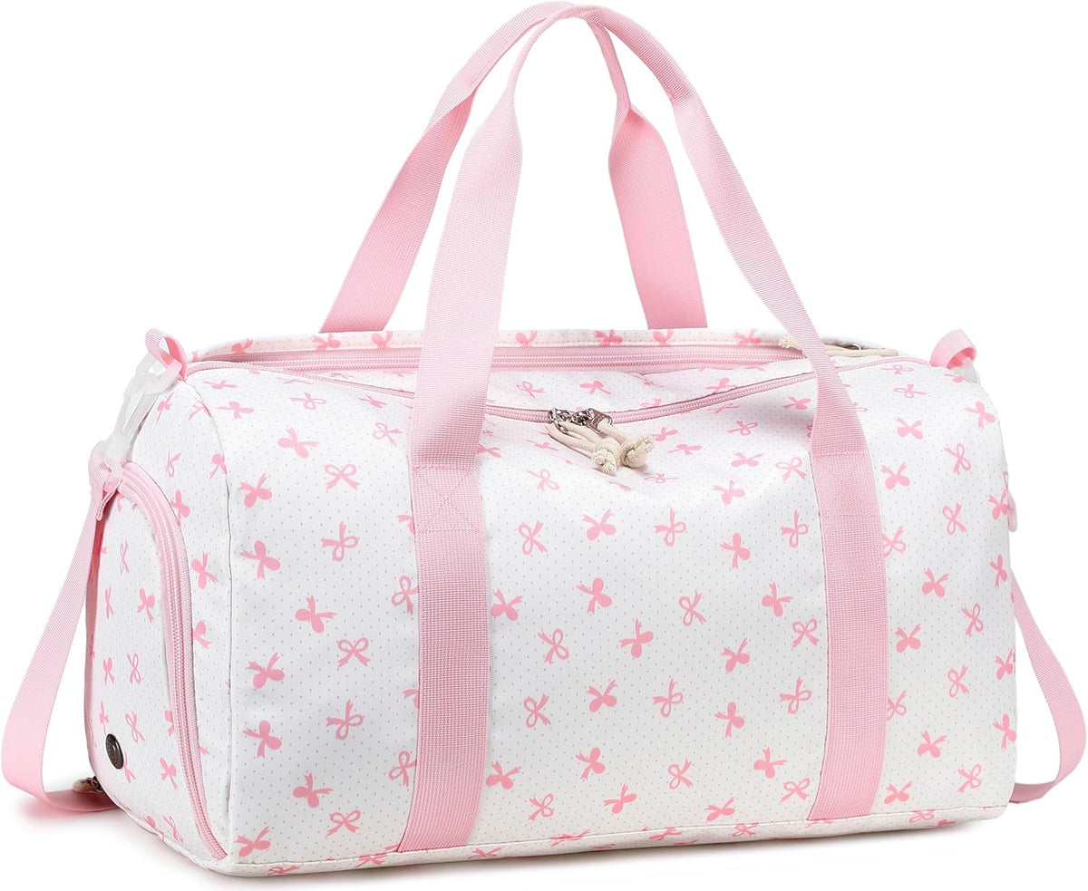 Gym Bag Sports Duffle Bag with Wet Pocket Weekender Overnight Bags with Waterproof Shoe Pouch and Air Hole for Girls Kids Women Workout Travel Bags (Bow Rainbow)