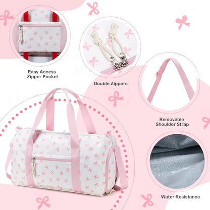 Gym Bag Sports Duffle Bag with Wet Pocket Weekender Overnight Bags with Waterproof Shoe Pouch and Air Hole for Girls Kids Women Workout Travel Bags (Bow Rainbow)