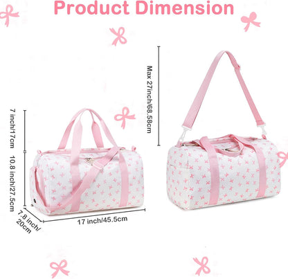 Gym Bag Sports Duffle Bag with Wet Pocket Weekender Overnight Bags with Waterproof Shoe Pouch and Air Hole for Girls Kids Women Workout Travel Bags (Bow Rainbow)