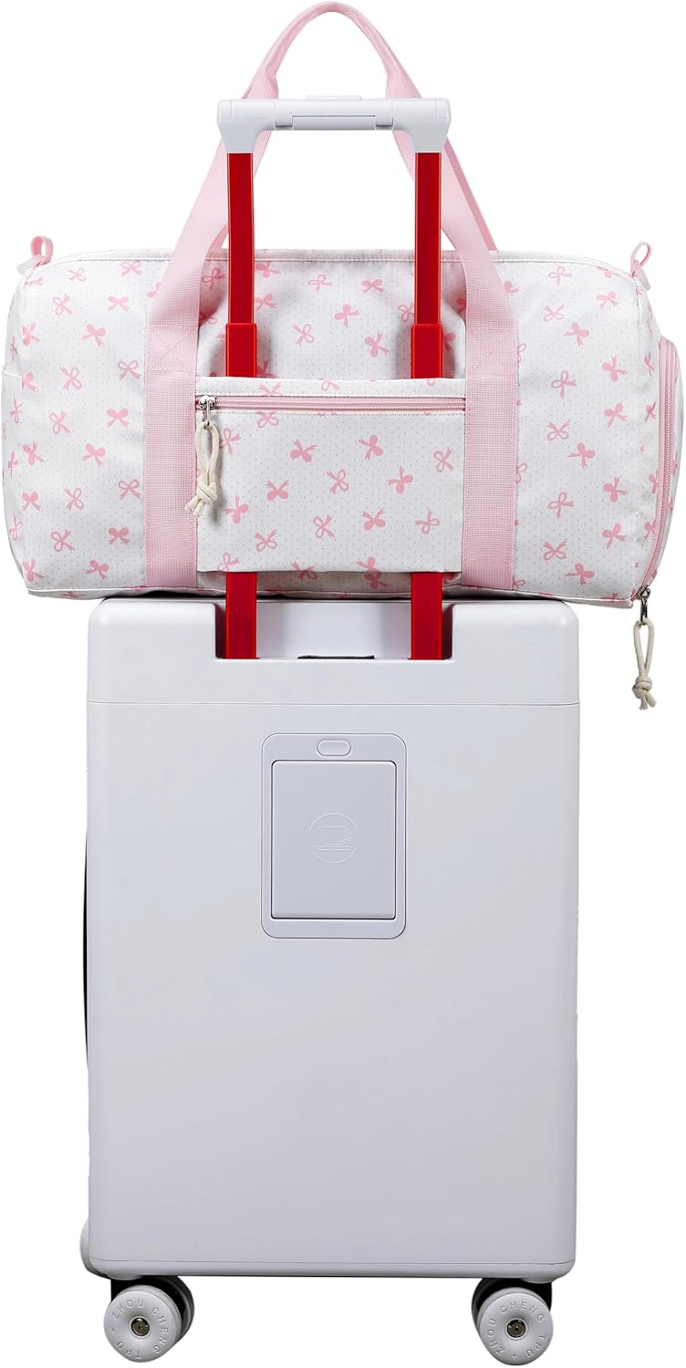Gym Bag Sports Duffle Bag with Wet Pocket Weekender Overnight Bags with Waterproof Shoe Pouch and Air Hole for Girls Kids Women Workout Travel Bags (Bow Rainbow)