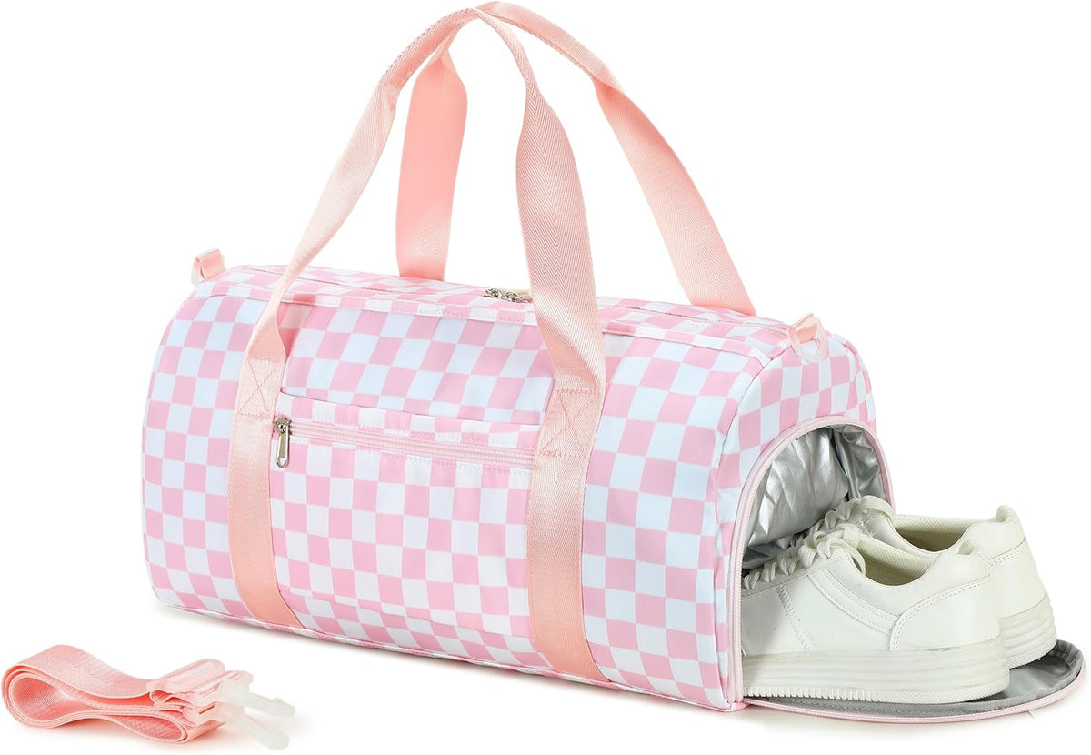 Gym Bag Sports Duffle Bag with Wet Pocket Weekender Overnight Bags with Waterproof Shoe Pouch and Air Hole for Girls Kids Women Workout Travel Bags (Bow Rainbow)