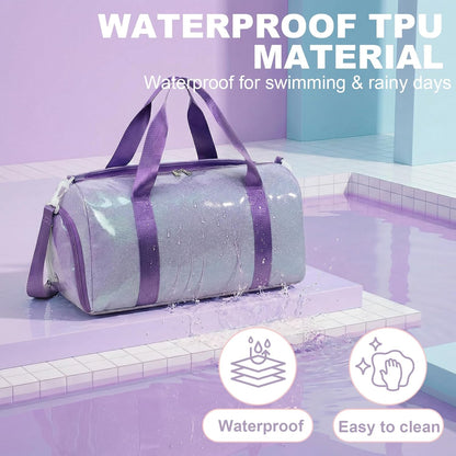 Gym Bag Sports Duffle Bag with Wet Pocket Weekender Overnight Bags with Waterproof Shoe Pouch and Air Hole for Girls Kids Women Workout Travel Bags (Bow Rainbow)