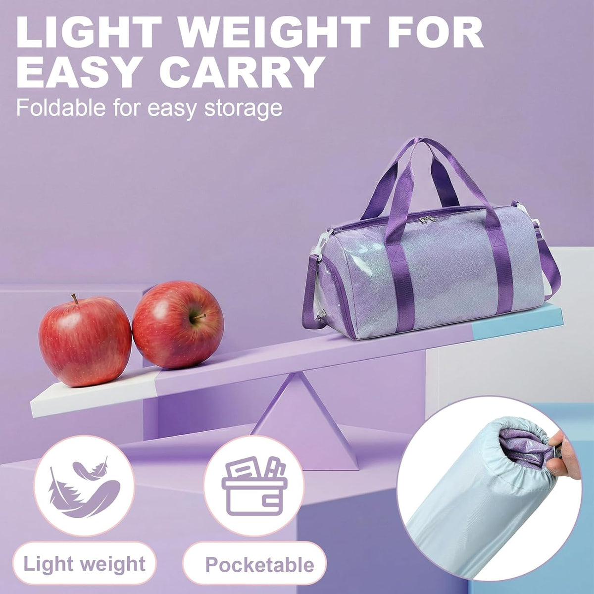 Gym Bag Sports Duffle Bag with Wet Pocket Weekender Overnight Bags with Waterproof Shoe Pouch and Air Hole for Girls Kids Women Workout Travel Bags (Bow Rainbow)