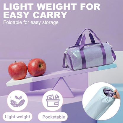 Gym Bag Sports Duffle Bag with Wet Pocket Weekender Overnight Bags with Waterproof Shoe Pouch and Air Hole for Girls Kids Women Workout Travel Bags (Bow Rainbow)