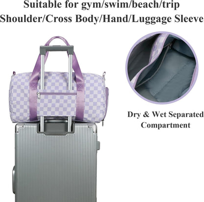 Gym Bag Sports Duffle Bag with Wet Pocket Weekender Overnight Bags with Waterproof Shoe Pouch and Air Hole for Girls Kids Women Workout Travel Bags (Bow Rainbow)