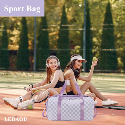 Gym Bag Sports Duffle Bag with Wet Pocket Weekender Overnight Bags with Waterproof Shoe Pouch and Air Hole for Girls Kids Women Workout Travel Bags (Bow Rainbow)