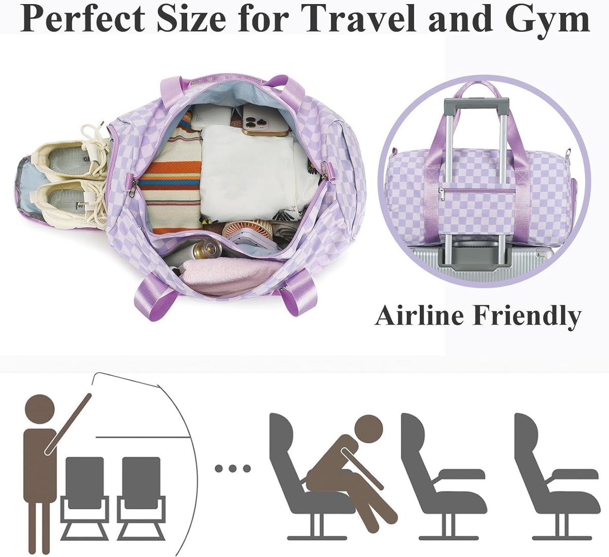 Gym Bag Sports Duffle Bag with Wet Pocket Weekender Overnight Bags with Waterproof Shoe Pouch and Air Hole for Girls Kids Women Workout Travel Bags (Bow Rainbow)