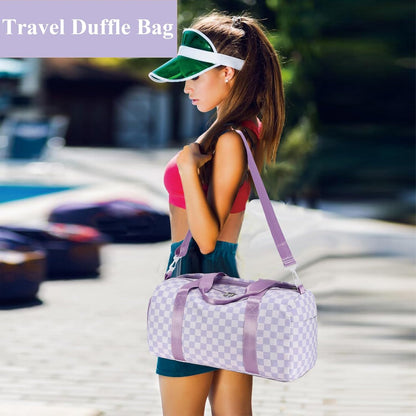 Gym Bag Sports Duffle Bag with Wet Pocket Weekender Overnight Bags with Waterproof Shoe Pouch and Air Hole for Girls Kids Women Workout Travel Bags (Bow Rainbow)