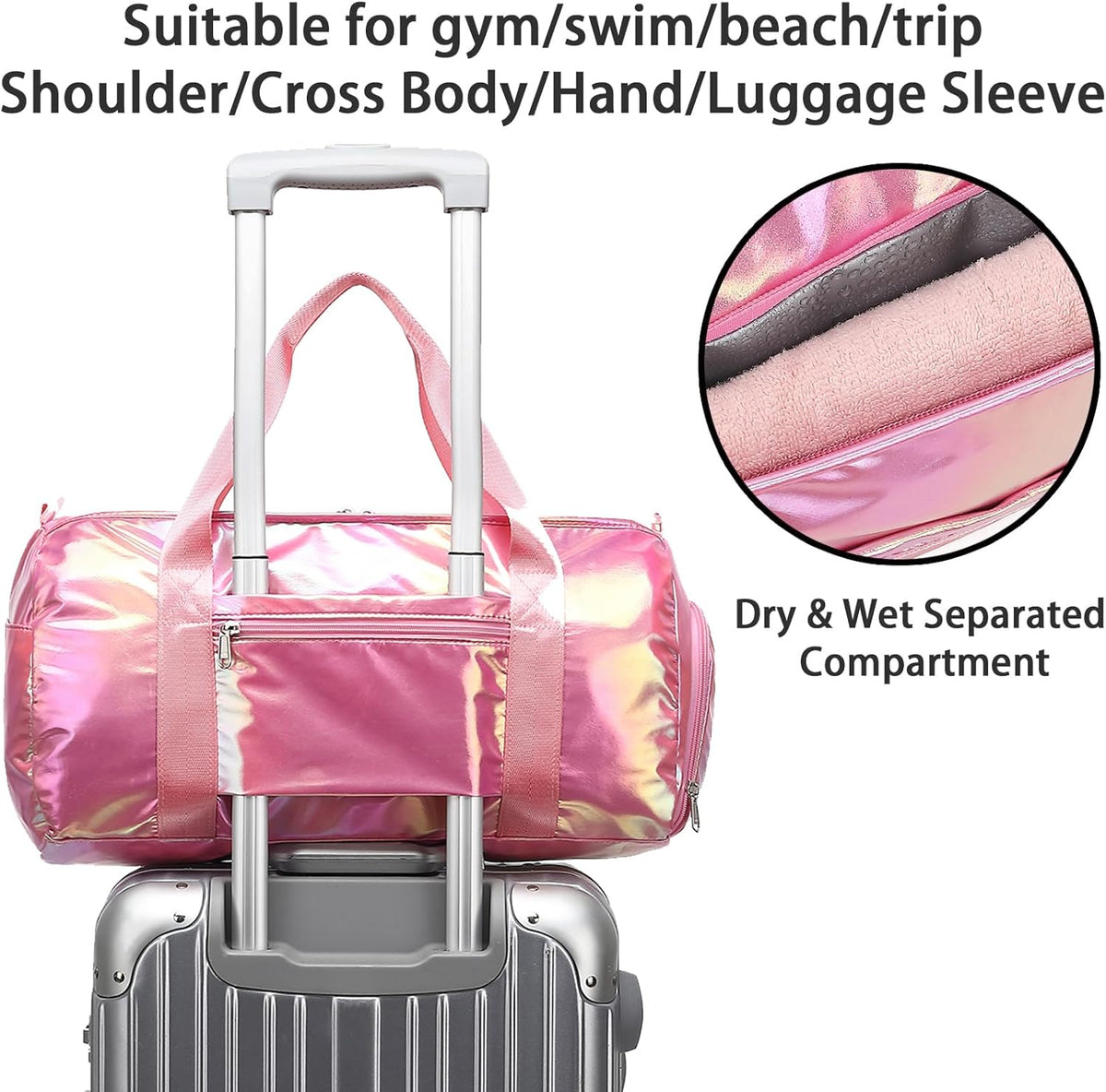 Gym Bag Sports Duffle Bag with Wet Pocket Weekender Overnight Bags with Waterproof Shoe Pouch and Air Hole for Girls Kids Women Workout Travel Bags (Bow Rainbow)