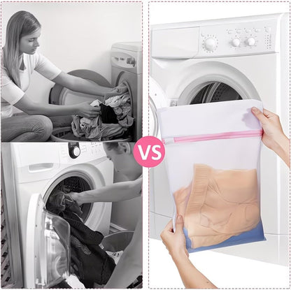 A set of three mesh laundry bags in different sizes, specially designed for washing delicate garments; they also double as travel organizers for clothing. (23.6×19.69in,Large)