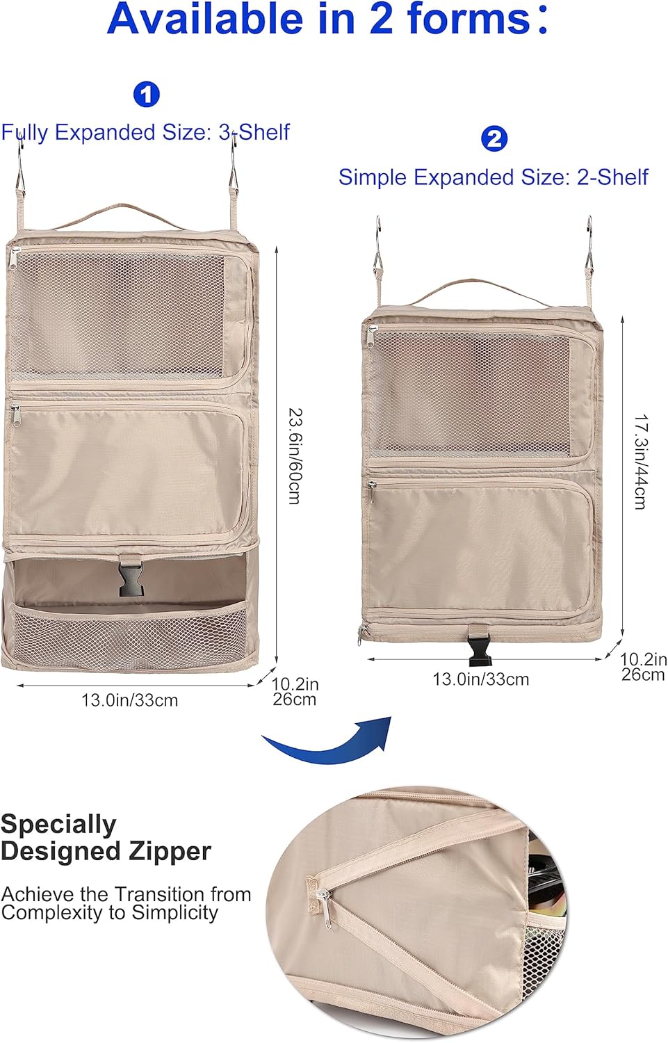 Hanging Packing Cubes Portable Closet 3-Shelf Travel Collapsible Compression Garment Organizer for Carry-on Luggage Suitcase Space Saver Bag XX-Large_No Side Pockets, Black
