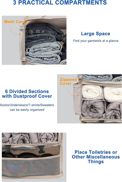 Hanging Packing Cubes Portable Closet 3-Shelf Travel Collapsible Compression Garment Organizer for Carry-on Luggage Suitcase Space Saver Bag XX-Large_No Side Pockets, Black