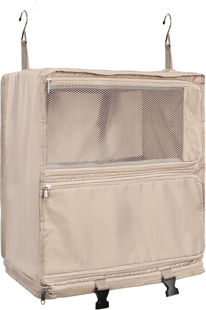 Hanging Packing Cubes Portable Closet 3-Shelf Travel Collapsible Compression Garment Organizer for Carry-on Luggage Suitcase Space Saver Bag XX-Large_No Side Pockets, Black