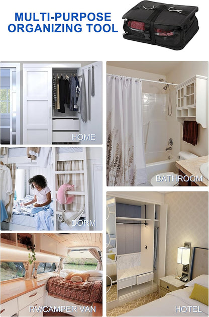 Hanging Packing Cubes Portable Closet 3-Shelf Travel Collapsible Compression Garment Organizer for Carry-on Luggage Suitcase Space Saver Bag XX-Large_No Side Pockets, Black