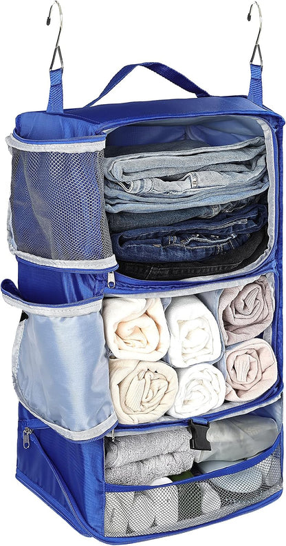 Hanging Packing Cubes Portable Closet 3-Shelf Travel Collapsible Compression Garment Organizer for Carry-on Luggage Suitcase Space Saver Bag XX-Large_No Side Pockets, Black