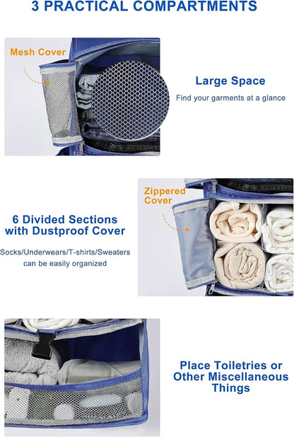 Hanging Packing Cubes Portable Closet 3-Shelf Travel Collapsible Compression Garment Organizer for Carry-on Luggage Suitcase Space Saver Bag XX-Large_No Side Pockets, Black
