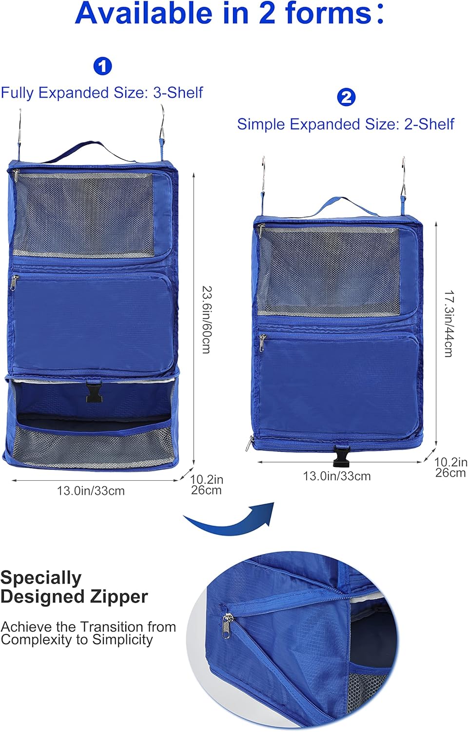 Hanging Packing Cubes Portable Closet 3-Shelf Travel Collapsible Compression Garment Organizer for Carry-on Luggage Suitcase Space Saver Bag XX-Large_No Side Pockets, Black