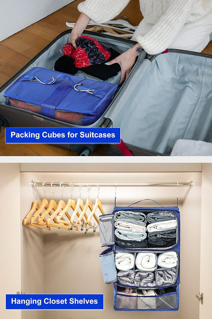 Hanging Packing Cubes Portable Closet 3-Shelf Travel Collapsible Compression Garment Organizer for Carry-on Luggage Suitcase Space Saver Bag XX-Large_No Side Pockets, Black