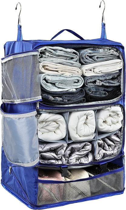 Hanging Packing Cubes Portable Closet 3-Shelf Travel Collapsible Compression Garment Organizer for Carry-on Luggage Suitcase Space Saver Bag XX-Large_No Side Pockets, Black