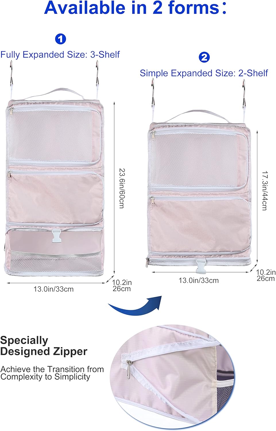 Hanging Packing Cubes Portable Closet 3-Shelf Travel Collapsible Compression Garment Organizer for Carry-on Luggage Suitcase Space Saver Bag XX-Large_No Side Pockets, Black