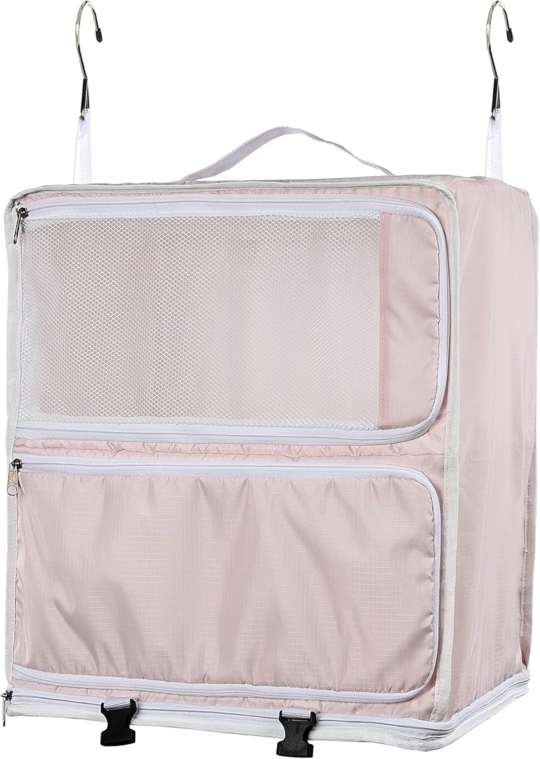 Hanging Packing Cubes Portable Closet 3-Shelf Travel Collapsible Compression Garment Organizer for Carry-on Luggage Suitcase Space Saver Bag XX-Large_No Side Pockets, Black
