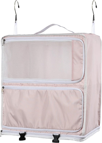Hanging Packing Cubes Portable Closet 3-Shelf Travel Collapsible Compression Garment Organizer for Carry-on Luggage Suitcase Space Saver Bag XX-Large_No Side Pockets, Black