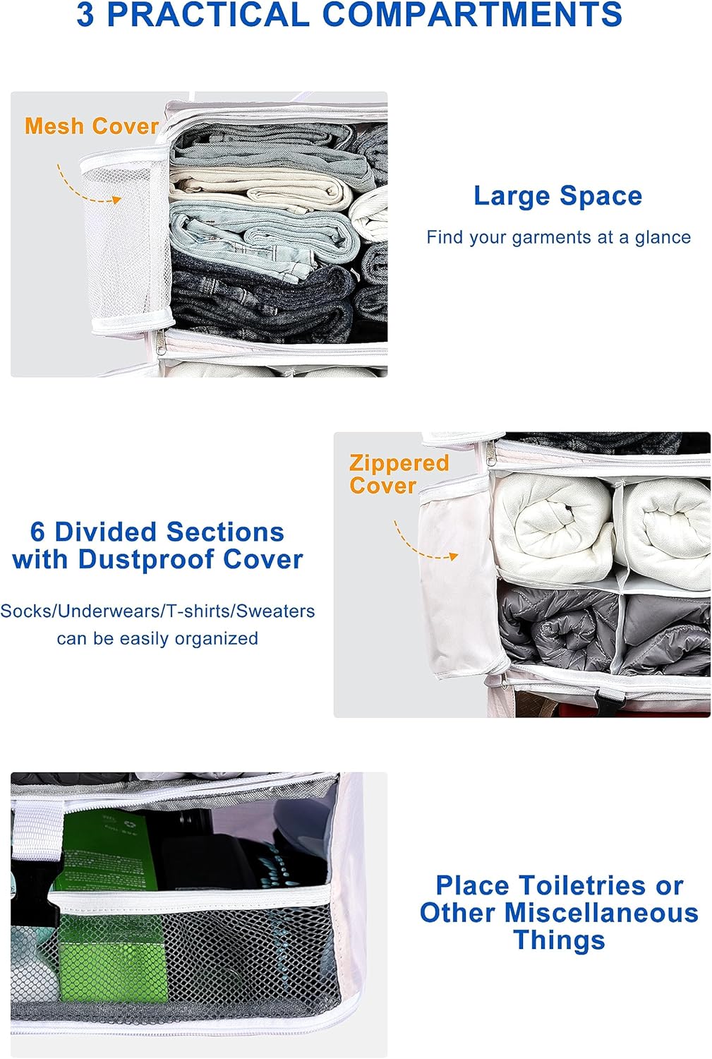 Hanging Packing Cubes Portable Closet 3-Shelf Travel Collapsible Compression Garment Organizer for Carry-on Luggage Suitcase Space Saver Bag XX-Large_No Side Pockets, Black