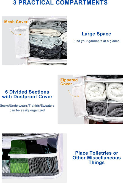 Hanging Packing Cubes Portable Closet 3-Shelf Travel Collapsible Compression Garment Organizer for Carry-on Luggage Suitcase Space Saver Bag XX-Large_No Side Pockets, Black