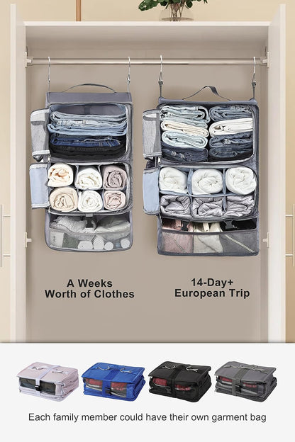 Hanging Packing Cubes Portable Closet 3-Shelf Travel Collapsible Compression Garment Organizer for Carry-on Luggage Suitcase Space Saver Bag XX-Large_No Side Pockets, Black