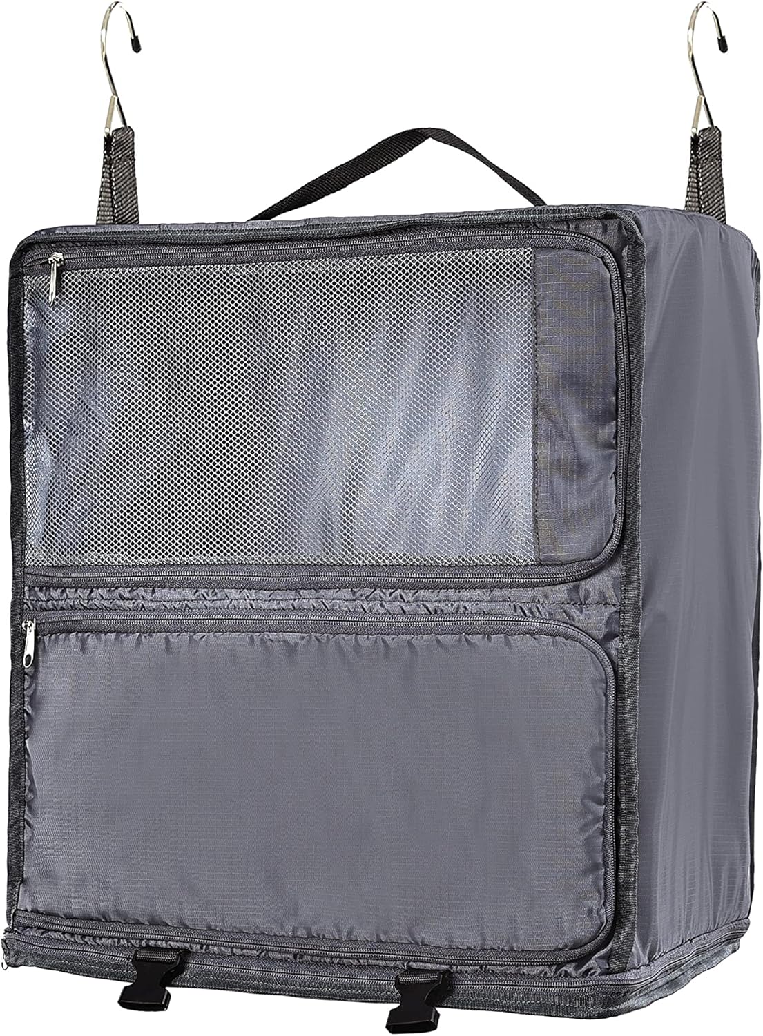 Hanging Packing Cubes Portable Closet 3-Shelf Travel Collapsible Compression Garment Organizer for Carry-on Luggage Suitcase Space Saver Bag XX-Large_No Side Pockets, Black