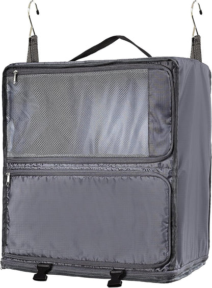 Hanging Packing Cubes Portable Closet 3-Shelf Travel Collapsible Compression Garment Organizer for Carry-on Luggage Suitcase Space Saver Bag XX-Large_No Side Pockets, Black
